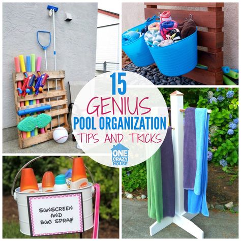 Uses these pool area organization hacks to maximize your summer fun and get the most out of your outdoor space. Pool Organization Ideas, Float Storage, Pool Organization, Fun Hacks, Pool Float Storage, Pool Deck Decorations, Organizing Toys, Pool Storage, Pool Hacks