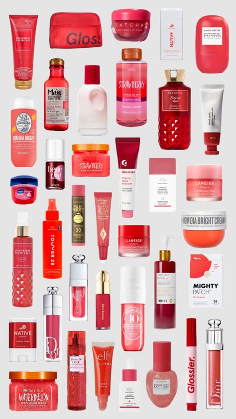 red skin/haircare + makeup #beauty #red #skincare #makeup Red Skincare, Preppy Makeup, Forever Red, Skin Care Collection, Matte Blush, Red Makeup, Balm Dotcom, Soft Girl Aesthetic, Pretty Skin Care