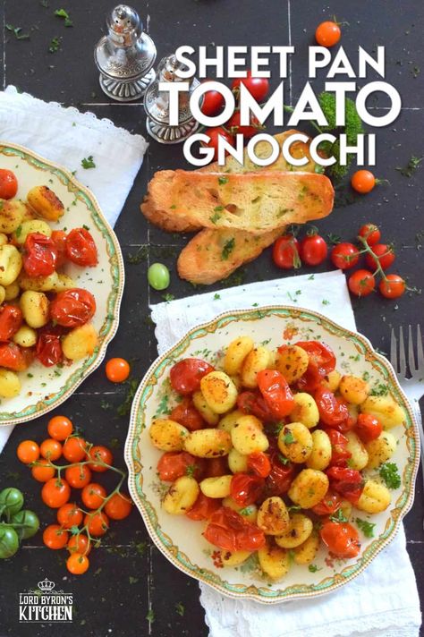 This 30-minute dinner, prepared with fresh tomatoes, is delicious any time of the year not just during tomato growing season. Sheet Pan Tomato Gnocchi is a toss-and-bake type of recipe that requires no supervision at all. If you're hungry and in a hurry, this should be your go-to meal every single time! #gnocchi #tomatoes #sheetpan #dinner #vegetarian Tomato Flatbread, Tomato Gnocchi, Tomato Growing, Dinner Vegetarian, Homemade Flatbread, Baked Gnocchi, Tomato Season, Baked Tomatoes, Homemade Pizza Dough