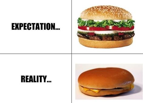 38 Funny Pictures Expectation-Vs-Reality Omnichannel Customer Experience, Expectation Vs Reality, College Humor, Golf Humor, Good Burger, Food Waste, Salmon Burgers, Hamburger Bun, Funny Pictures