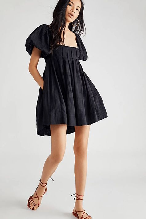 The Mini Dresses We're Loving Right Now | SheerLuxe Dresses Sundresses, Skort Romper, Design Square, Free People Dress, Square Neckline, Mini Black Dress, Boho Outfits, Boho Dress, Puff Sleeves