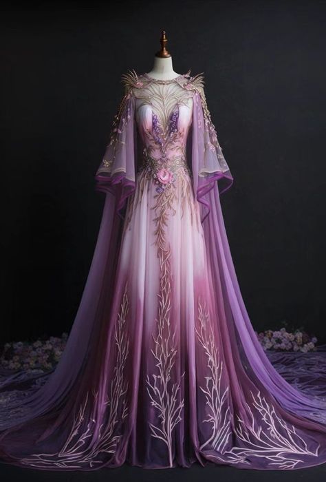 Purple Chinese Dress, Fantasy Dress Purple, Pink Fantasy Outfit, Purple Fantasy Dress, Purple Fairy Dress, Violet Gown, Fantasy Ball, Purple Gowns, Purple Prom Dress