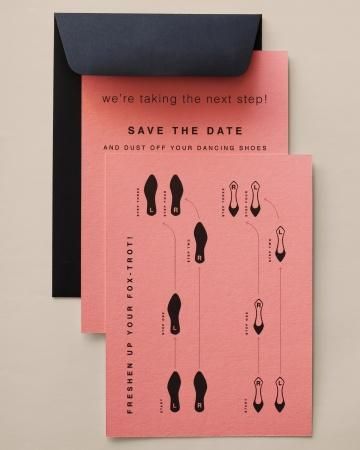 These save-the-dates come with classic dance step instructions Diy Save The Dates, Unique Save The Dates, Festival Bride, Wedding Clip, Practical Wedding, Can't Stop Won't Stop, Wedding Clipart, Dance Steps, Martha Stewart Weddings