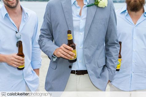 groom and groomsmen - blue + khaki beach wedding Khaki Groomsmen, Beach Groomsmen, Mango Wedding, Groomsmen Colours, Beach Wedding Groom Attire, Casual Groom Attire, Beach Wedding Groom, Beach Outfit Men, Groom Wedding Attire