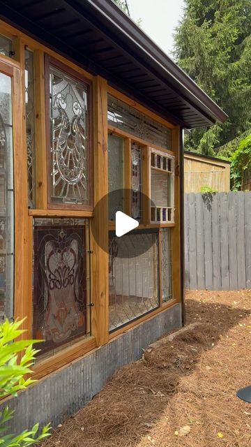 Deborah Charlton on Instagram: "My quirky greenhouse has clean glass interior and exterior. Now it is my time to begin revamping the interior. My gardens and quirky greenhouse remain my Happy Place. #quirkygreenhouse #greenhouse #greenhouseinteriors #myhappyplace #flowermagazine" Fireplace In Greenhouse, Glass Greenhouse Attached To House, Stained Glass Greenhouse, Greenhouse Attached To House, Glass Greenhouse, Greenhouse Interiors, Glass Interior, My Happy Place, Happy Place