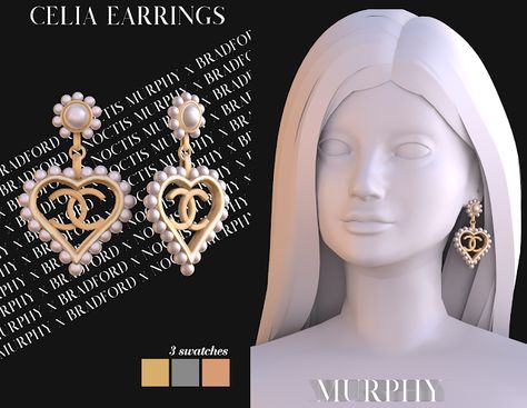 Celia Earrings [Chanel Month 2.0 - Day 3] - MURPHY x BRADFORD x NOCTIS Sims Jewelry, Pretty Sims, Black Sims, Sims Accessories, Cc Accessories, Sim4 Cc, Earrings Chanel, Sims 4 Piercings, Sims Baby