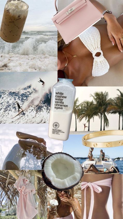 Beach Aesthetic Coconut, Lash Website, Beach Girl Aesthetic, Magazine Collage, Clean Beach, Salty Hair, Cali Girl, Malibu Barbie, Pink Beach