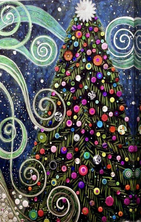 Holiday Paintings, Button Canvas, Magic Rose, Button Tree, Holiday Canvas, Tree Magic, Christmas Painting, Holiday Painting, Navidad Diy