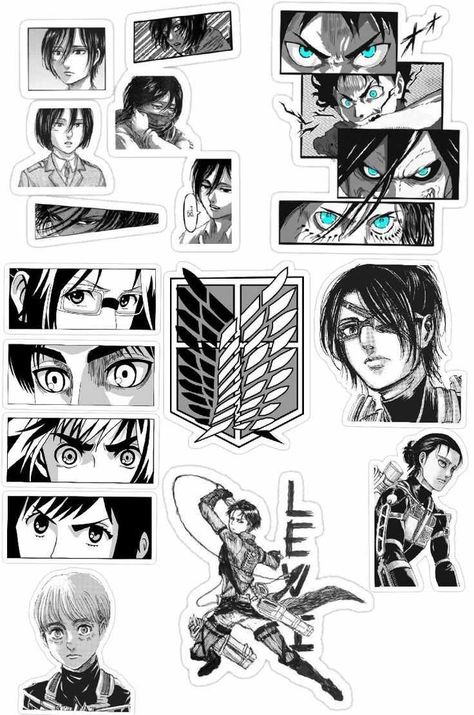 Attack On Titan Stickers Printable, Attack On Titan Stickers, Kawaii Stickers Printable, Phone Cover Stickers, Weird Stickers, Photographie Indie, Hello Kitty Printables, Sticker Design Inspiration, Black And White Stickers