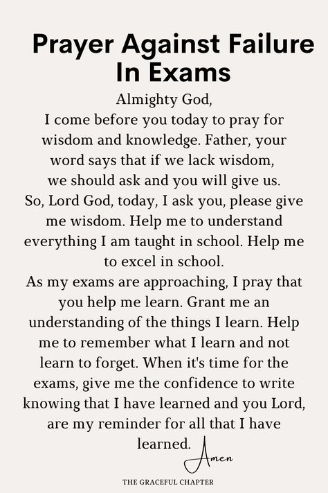 Prayer against failure in exams Prayer For Finals Week, Prayers For Success In Exams, Bible Verse For Failure, Prayer Before Studying For Exam, Prayer For Final Exams, Prayer To Pass An Exam, Prayer For Passing An Exam, Prayer For Studying For Exam, Prayer For Test Taking