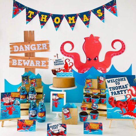 Octopus Birthday Party, Octopus Birthday, Octopus Photos, Corkboard Ideas, Teenage Kraken, Thomas Birthday, Corkboard Ideas Decor, 7th Birthday, Catch My Party