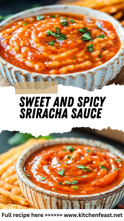 Add bold flavor to your dishes with this Sweet and Spicy Sriracha Sauce! Perfect for dipping, marinating, or drizzling. Easy to make and customizable! Sweet And Spicy Sriracha Sauce, Spicy Dipping Sauce, Keto Sauces, Dipping Sauces Recipes, Homemade Condiments, Sriracha Sauce, Easy Homemade Recipes, Homemade Recipe, Sweet Sauce