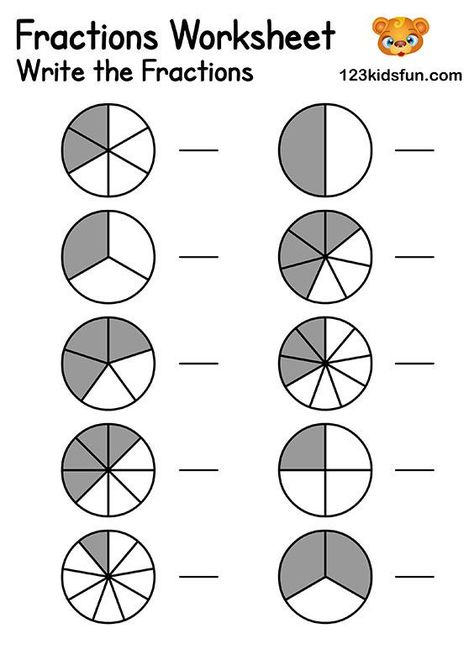 Write the Fraction - Free Printable Fraction Circles Worksheets for Kids Fraction Worksheets 3rd Grade, Homeschooling Printables, Pins Pictures, Math Worksheets For Kids, Writing Fractions, Fraction Circles, 3rd Grade Fractions, Fun Apps, Back To School Worksheets