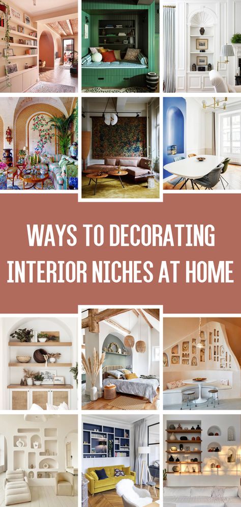 In a home interior design we often find a niche. These niches are commonly found in living rooms, fireplaces, bedrooms and bathrooms. Wall niches, alcoves, and cutouts are begging to be put to good use. However, this niche sometimes becomes awkward in a home interior if it is not properly decorated. Therefore, you have to decorate it as well as possible so that it supports the interior of your home. #interiordesigns #nichedecoration #homedecor Niche Decor Living Room, Large Wall Niche Ideas, Niche Decor Entryway, Decorating A Niche In A Wall, Wall Niche Ideas Living Room, Niche Ideas Living Room, Large Wall Niche, Wall Niche Decor Ideas, Niche Design Wall