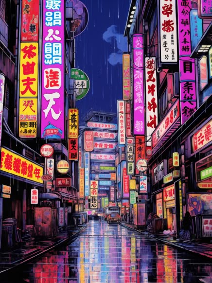 Japanese Pop Art, Tokyo Art, Tokyo Night, Anime City, Tokyo City, Japan Street, New Retro Wave, Cyberpunk Aesthetic, Cyberpunk City