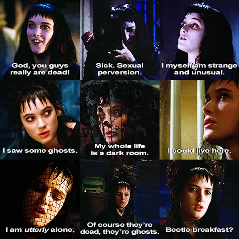 Lydia Deetz Quotes.  She's very interesting, somewhat innocent and very pretty. "Perfect, what I've always wanted" Lydia Deetz Quotes, Lydia Deetz Aesthetic, Beetlejuice X Lydia, Beetlejuice Quotes, Beetlejuice 1988, Beetlejuice Lydia, Lydia Beetlejuice, Winona Forever, Beetlejuice Movie