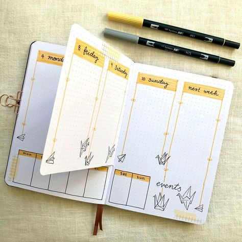 Weekly Journal Spread, Bullet Journal Ideas Weekly Layout, Bujo Dutch Door Ideas, Dutch Door Bujo Spreads, Journaling Page Ideas, Horizontal Planner Layout Ideas, Bujo Dutch Door, Weekly Bujo Spread, Bujo Spread Ideas