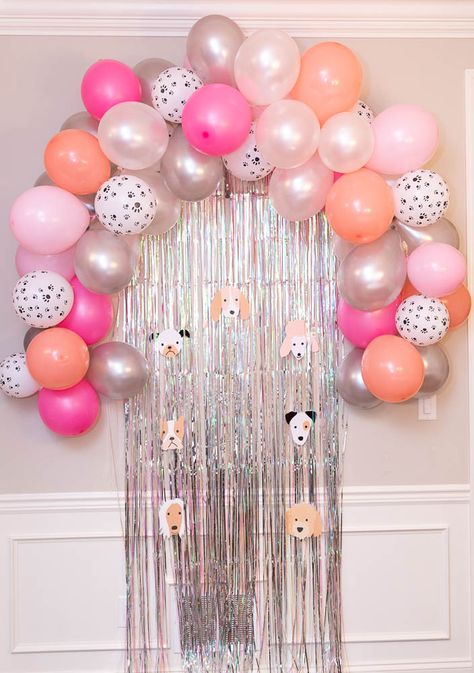 Birthday Decorations For Dogs, Come Sit Stay Sign Puppy Party, Dog Party Balloon Garland, Puppy Themed Second Birthday, Puppy Party Theme Decorations, Puppy Birthday Decorations, Puppy Party Balloons, Adopt A Puppy Birthday Party Cute Ideas, Puppy 3rd Birthday Party