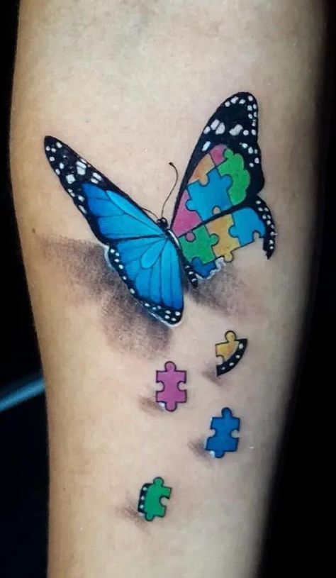 Puzzle Piece Tattoo, Butterfly Puzzle, Tattoo Star, Puzzle Tattoos, Mom Daughter Tattoos, Awareness Tattoo, Half Sleeve Tattoos Drawings, Rose Tattoos For Women, Infinity Tattoos