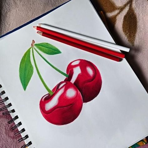 cherry drawing Cherry Drawing, Prismacolor Drawing, Prismacolor Art, Daisy Wallpaper, Oil Pastel Art, Book Art Diy, Color Pencil Art, Color Pencil Drawing, Art Drawings For Kids