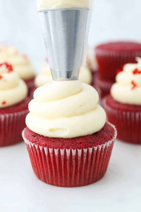 These homemade Red Velvet are so light, fluffy, and moist. They’re topped with the velvetiest cream cheese frosting. Cream Cheese Cake Frosting, Cupcakes Red Velvet, Cream Cheese Buttercream Frosting, Cheese Frosting Recipe, Cream Cheese Frosting Cake, Nursing Cake, Cream Cheese Buttercream, Cake Frosting Recipe, Sour Cream Recipes