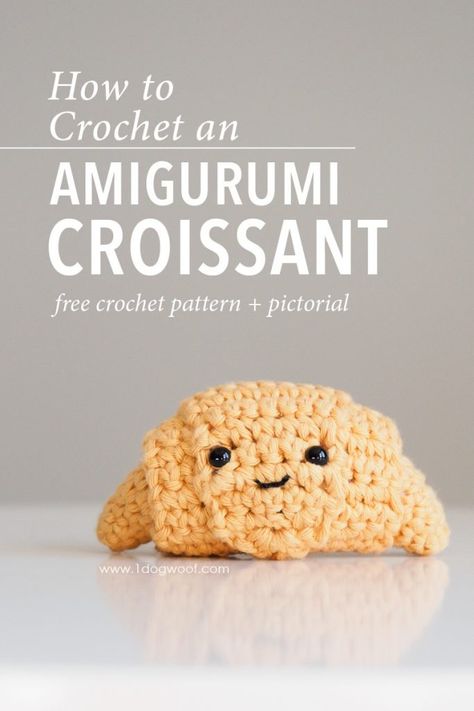 Free crochet pattern for an amigurumi croissant. This is part of the Amigurumi Advent Calendar Crochet-along at www.1dogwoof.com Crochet Phone Cases, The Polar Express, Diy Bebe, Pola Amigurumi, Crochet Food, Kawaii Crochet, Crochet Amigurumi Free, Polar Express, Fun Crochet Projects