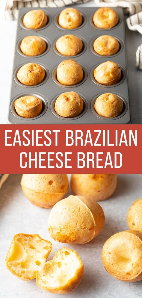 Check out this easy recipe for perfectly crisp on the outside, soft and cheesy on the inside Brazilian Cheese Bread (Pão de Queijo). Brazilian Cheese Bread Recipe, Bread Recipe Video, Brazilian Cheese Bread, Cheese Bread Recipe, Bread Muffins, 140 Pounds, Brazilian Food, Cheese Bread, Recipe Video