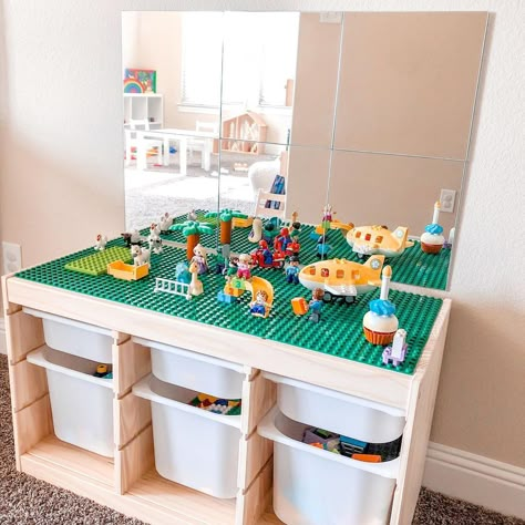 Ikea Lego Table Hack, Trofast Lego Table, Playroom Trofast, Trofast Lego, Kids Lego Table, Diy Lego Table With Storage, Kids Train Table, Lego Duplo Table, Ikea Lego Table