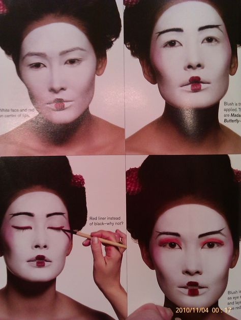 Geisha Make-Up Geisha Makeup, Kabuki Makeup, Makeup Steps, Face Polish, Theatre Makeup, Beauty Glazed, Japanese Makeup, Makeup Step By Step, Stage Makeup