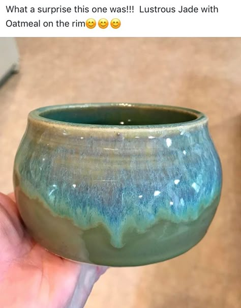 Lustrous jade with oatmeal on top Glaze Combinations, Amaco Glazes, Ceramic Glaze Recipes, Slab Pottery, Wheel Thrown Pottery, Glaze Ceramics, Pottery Techniques, Pottery Glazes, Diy Pottery