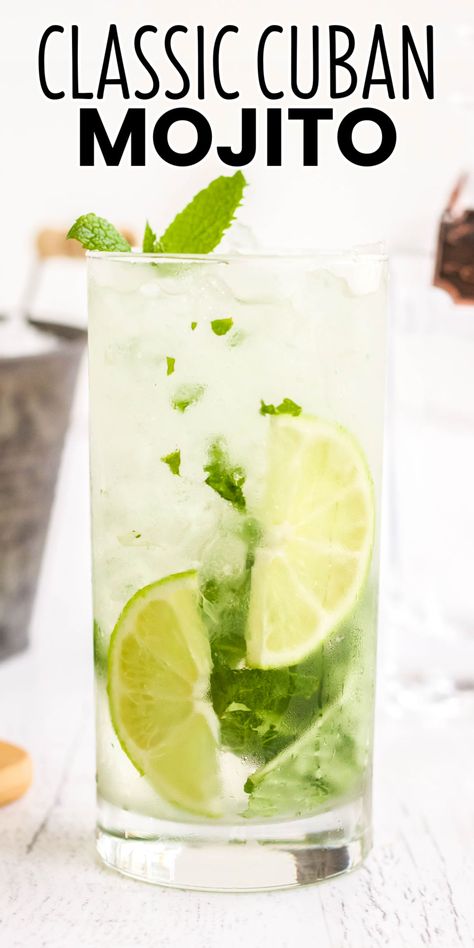 Turn your house into a Havana hot spot with a refreshing Mojito! This classic summer cocktail has sweet mint, bubbly club soda, lime and rum! #BreadBoozeBacon #mojito #rum #lime #mint #cuban #cocktail #happyhour #bacardi #qmixers Cuban Mojito, Mojito Recipe Classic, Classic Mojito, Mojito Mocktail, Mojito Cocktail, Cocktail List, Mojito Recipe, Fruity Cocktails, Alcohol Drink Recipes