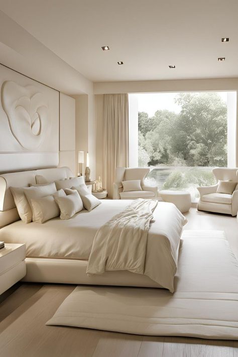 Transform your sleep space into a sanctuary of modern luxury with these elegant bedroom designs. From sleek furniture to sumptuous textures, discover the perfect blend of comfort and sophistication. Follow for inspiration on how to create a stylish and serene bedroom retreat.#ModernLuxury #BedroomGoals #InteriorDesign #LuxuryLiving #HomeDecor #DreamBedroom #BedroomInspo #ChicInteriors #ContemporaryDesign #InteriorInspiration Bedroom Opposite Wall Ideas, Cream Color Bedroom Ideas, Cream And White Bedroom Ideas, Cream Bedroom Aesthetic, Luxury Bedroom Design Ideas, White And Beige Bedroom, Dream Bedroom Luxury, Modern Luxury Bedroom Design, Cream And White Bedroom