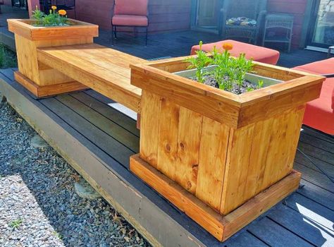 Planter Bench – DIY Project | MyOutdoorPlans Planter Boxes Bench Seat, Planter With Bench Seat, Planter Box Seat, Planter Bench Plans, Diy Planter Bench, Planter Bench Diy, 2x4 Planter Box Diy, Planter Bench Ideas, Planter Boxes Ideas