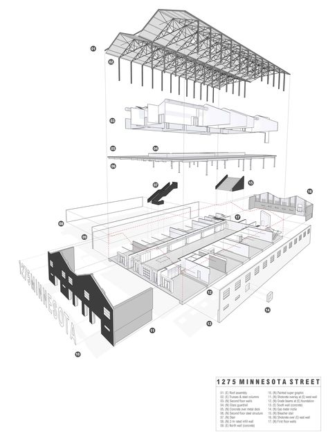 MSP_Exploded Drawing Small 2 Exploded Isometric Drawing, Exploded Drawing, Presentation Architecture, Axonometric Drawing, Factory Architecture, Architecture Presentation Board, Historic Houses, Concept Diagram, Architecture Graphics