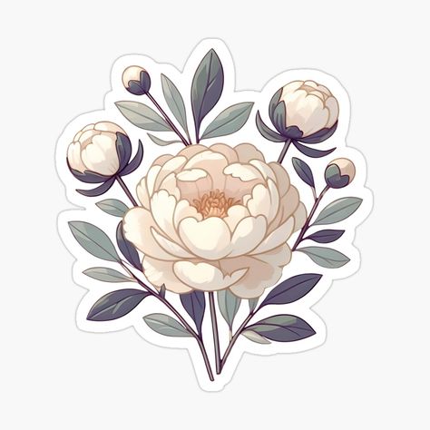 Get my art printed on awesome products. Support me at Redbubble #RBandME: https://www.redbubble.com/i/sticker/White-Peony-by-WanderlustCoCo/163932165.EJUG5?asc=u Peony Drawing, Peony Illustration, Peony Design, Peony Art, Peonies Tattoo, White Peony, Simple Illustration, White Peonies, Sticker Cute