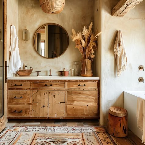 boho_western_bathroom 7 Small Earthy Bathroom, Southwest Bathroom Ideas, Western Bathroom Ideas, Boho Western Bathroom, Southwest Bathroom, Desert Bathroom, Southwestern Interior Design, Southwestern Bathroom, Terracotta Bathroom