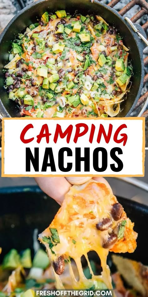 Campfire Nachos, Vegan Camping Food, Dutch Oven Camping Recipes, Simple Camping, Camping Meal, Dutch Oven Camping, Camping Dishes, Camping Snacks, Camping Dinners