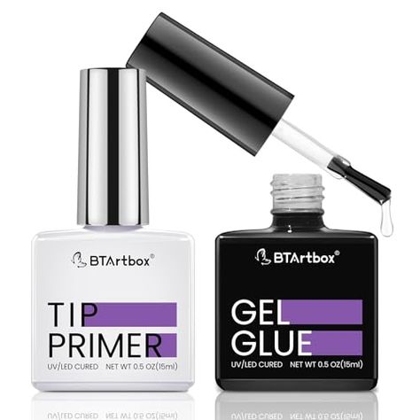 BTArtbox Nail Glue & Primer Set - 2 x 0.5 Fl Oz Acrylic French Ballerina Nail Gel, Long Lasting Super Strong 4 in 1 UV Nail Gel for Press On Nails Ballerina Nail, Acrylic French, Buff Nails, Gel Glue, Gel Set, Uv Nails, Gel Tips, Ballerina Nails, Nail Glue