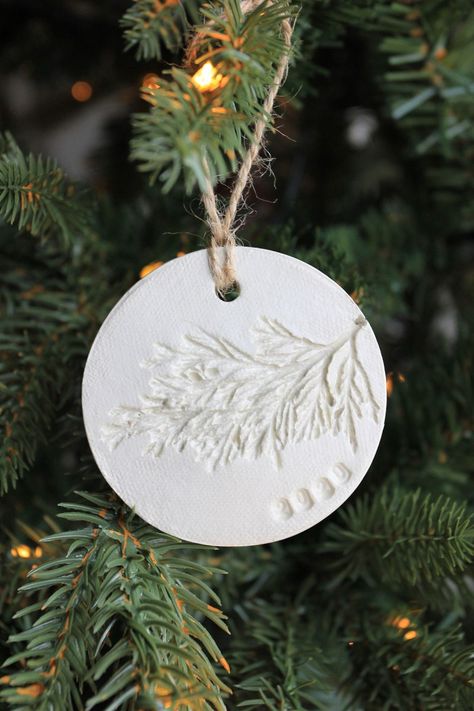 Pressed Evergreen Ornaments Diy Botanical Christmas Ornaments, Pressed Flower Ornaments, Evergreen Ornaments, Wood Christmas Ornaments Diy, Clay Ornaments Diy, Diy Clay Ornaments, Botanical Ornaments, Disk Art, Wood Burned Ornaments