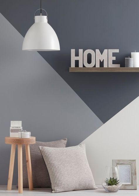 Wall Paint Designs, Grey Walls, Geometric Wall, Design Case, Wall Color, Interior Paint, Wall Paint, Modern Interior Design, 인테리어 디자인