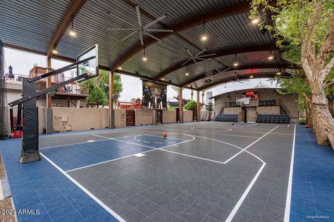 Brown Front Doors, Indoor Shooting Range, Batting Cage, Spanish Style Architecture, Go Kart Tracks, Golf Simulator, Indoor Basketball Court, Arizona House, Indoor Basketball