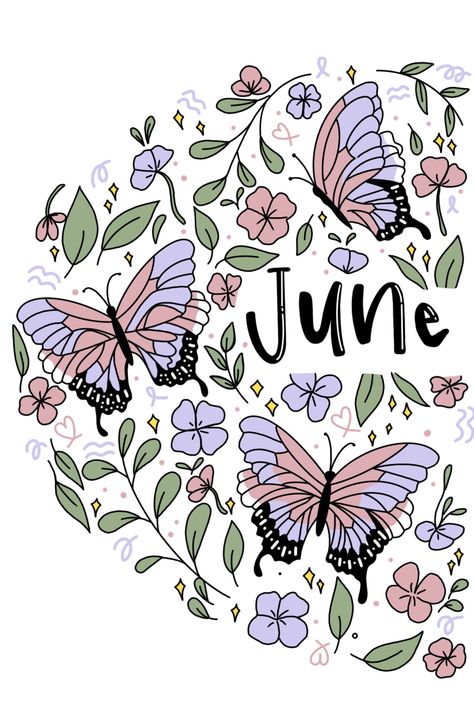 June Calender Drawings, June Bullet Journal Cover Aesthetic, June Aesthetic Month, Month Doodles, Month Cover Page, June Cover Page, June Bullet Journal, Cheetah Print Wallpaper, Bullet Journal Month