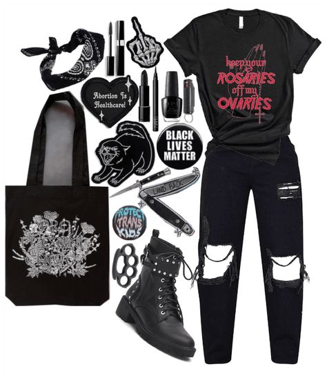 Anarchist Outfit, Love Anarchy Outfits, Devilcore Outfits, Devilcore Aesthetic Outfit, Grunge Girl Outfits Punk Rock, Edgy Halloween T-shirt For Alternative Fashion, Devilcore Aesthetic, Rock Band Outfits, Emo Halloween T-shirt For Alternative Fashion