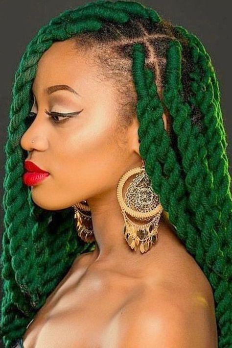 Protective Styles 101: Beautiful Yarn Twists and Locs To Inspire Your Next 'Do - Essence Hair Yarn Braid, Yarn Braids Styles, Afro Hair Inspiration, Brazilian Wool Hairstyles, Brazilian Wool, Hair Yarn, Yarn Braids, African Hair Braiding Styles, Faux Locs Hairstyles