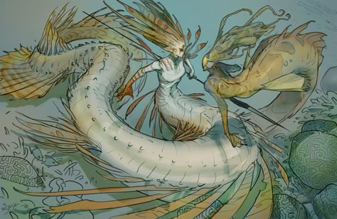 Concept Art World, Mermaid Drawings, Concept Art Character, Fantasy Creatures Art, Creature Concept Art, Mermaid Art, 판타지 아트, Creature Concept, Creature Design