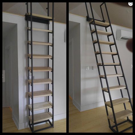 Sliding Ladder, Tiny House Stairs, Loft Ladder, Diy Bathroom Furniture, Diy Furniture For Small Spaces, Pallet Furniture Living Room, Diy Apartment Furniture, Furniture Small Spaces, Diy Baby Furniture