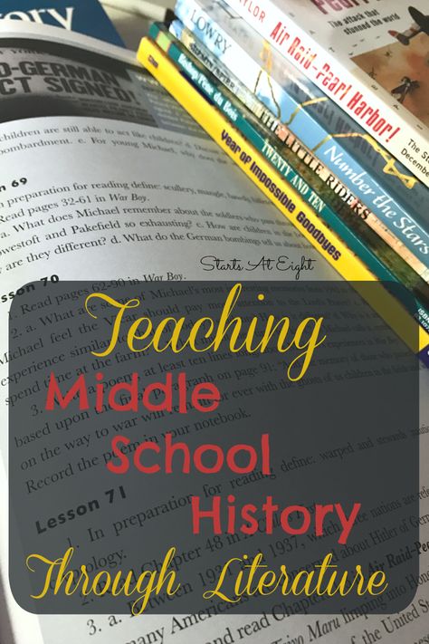 Teaching Middle School History Through Literature from Starts At Eight. Literature is a great way to bring history alive! Beautiful Feet Books offers History Curriculum using literature to make it fun and engaging! Middle School Humanities, 8th Grade History, Homeschool Middle School, Social Studies Education, Middle School History, American History Lessons, 13 Colonies, Homeschool Social Studies, History Curriculum