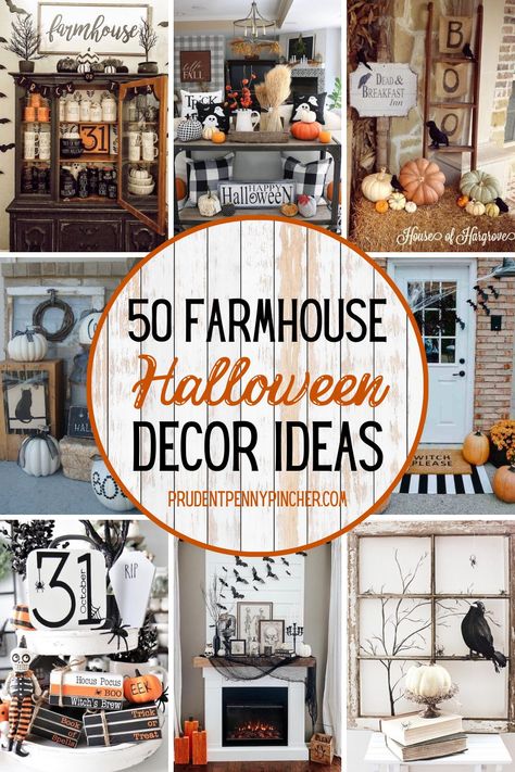 Add a farmhouse touch to your halloween decor with these farmhouse halloween decorations. From farmhouse halloween porches to farmhouse halloween mantels, there are plenty of farmhouse halloween decorating ideas to choose from. There are halloween home decor ideas for modern farmhouses, neutral farmhouses, and vintage farmhouses. There are both indoor and outdoor halloween decorations included here for inspiration. Halloween Porches, Halloween Mantels, Halloween Living Room Decor, Halloween Diy Door, Halloween Vignette, Halloween Entryway, Halloween Mantel Decor, Halloween Living Room, Outdoor Farmhouse