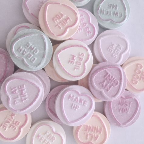 candy hearts #candyhearts #sweet #aesthetic #love #food Carlson Young, Wallpers Pink, Sweetheart Candy, Sweet Aesthetic, Love Heart Sweets, Pastel Candy, Love Anniversary Quotes, Candy Hearts, Love Anniversary