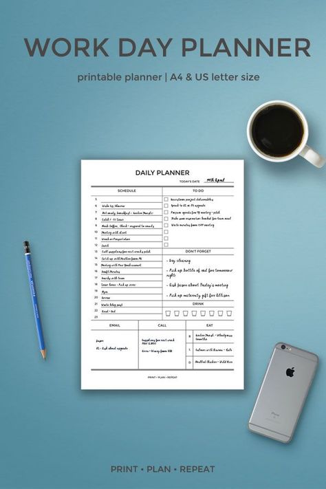 Daily Planner for Work Work Day Planner Printable Day Planner in A4 and US Letter Size Daily Organizer for Work Workday Planner - Etsy UK digitalplannerideas #businessplanner🖍️. Planner For Work, Printable Day Planner, Planner Goals, Daily Organizer, Daily Schedule Planner, Life Binder, Daily Organization, Vie Motivation, Day Planner